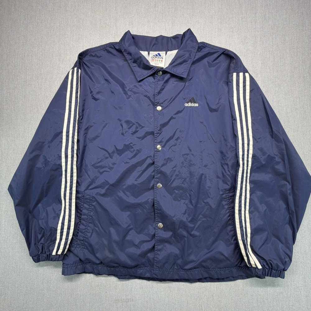 Vintage Adidas Wind Breaker Jacket Medium Training Navy Blue White‎ Stripes 90s